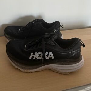 Women’s Hoka Bondi 8 Black and White Athletic Shoes